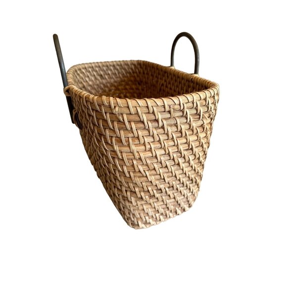 Rigid Heavy Rattan Woven Magazine Basket Metal Handles - Picture 2 of 8